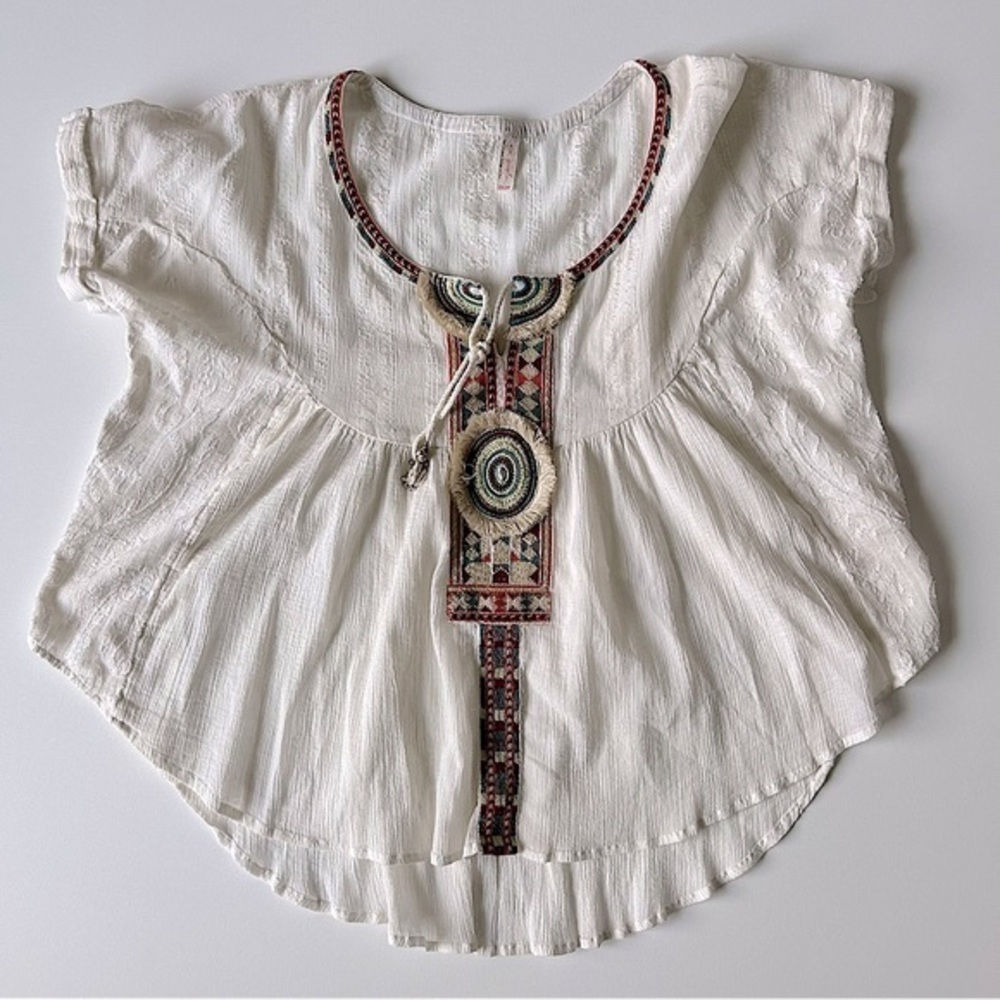 Free People Top Womens Extra Small Blouse Cream White Embroidery T